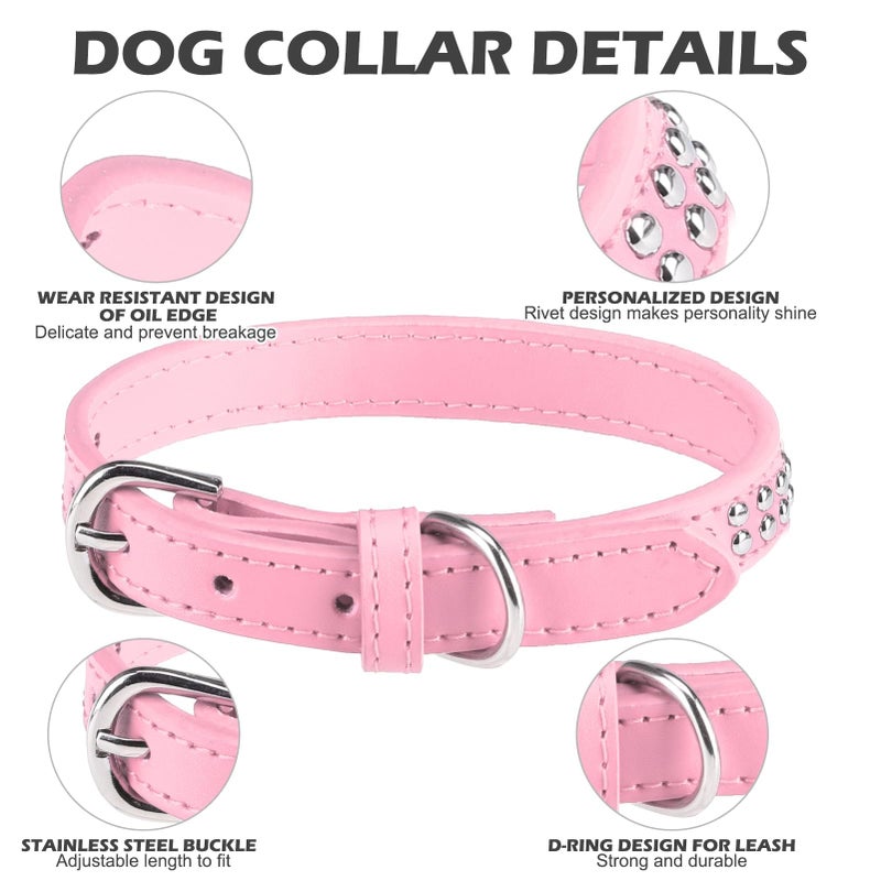 BINGPET BA2006 Adjustable Dog Real Split Leather Studded Pet Dog Collar, Durable Doggy Collars for Small Medium Large Dogs - Pink L - Image 3